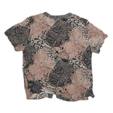 CALIFORNIA KRUSH Womens Black & Beige Printed Button Neck Short Sleeve Top S