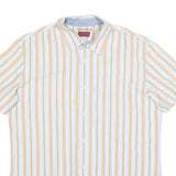 LEVI'S Mens White & Orange Striped Casual Shirt M Cotton Blend Summer Style