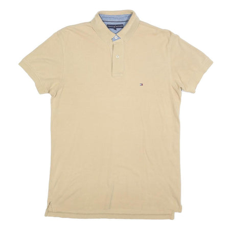 TOMMY HILFIGER Mens Beige Cotton Blend Short Sleeve Polo Shirt M Classic Fit