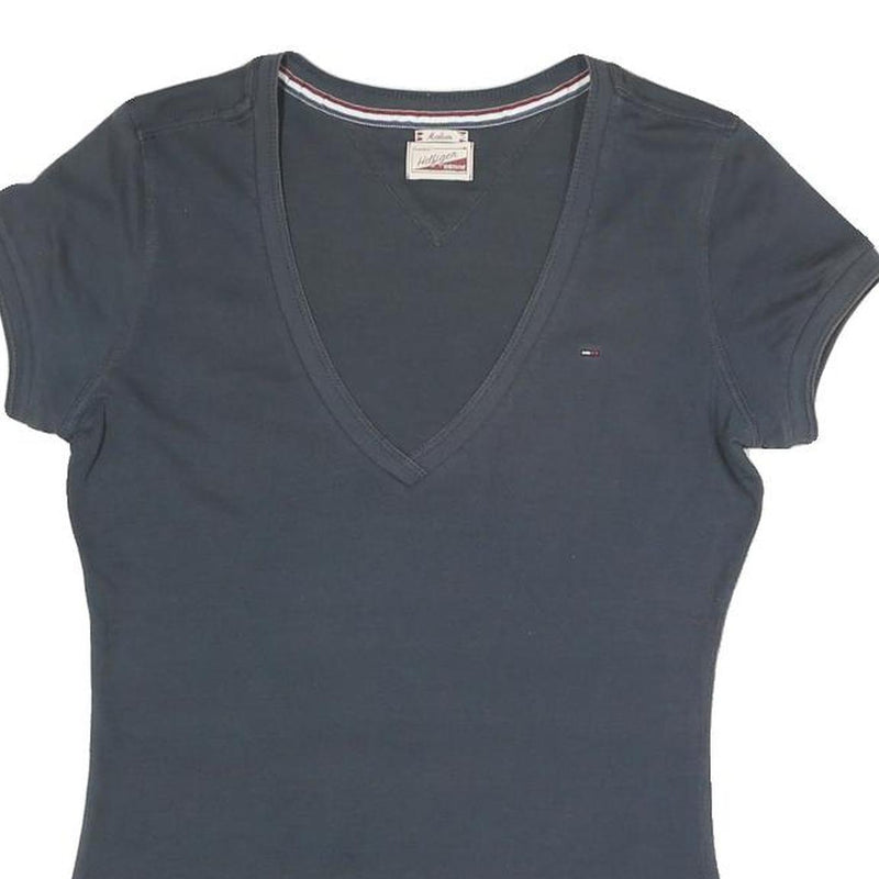 HILFIGER DENIM Womens Blue T-Shirt M Short Sleeve V-Neck Classic Cotton Blend