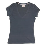 HILFIGER DENIM Womens Blue T-Shirt M Short Sleeve V-Neck Classic Cotton Blend