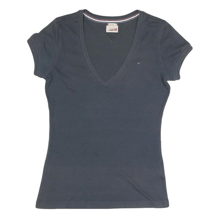 HILFIGER DENIM Womens Blue T-Shirt M Short Sleeve V-Neck Classic Cotton Blend