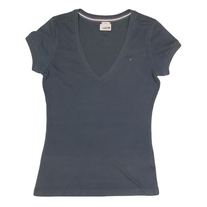 HILFIGER DENIM Womens Blue T-Shirt M Short Sleeve V-Neck Classic Cotton Blend