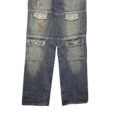 JIN SHUN Mens Jeans Blue Regular Cargo Denim Medium W28 L29 Embroidered Pockets