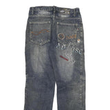 JIN SHUN Mens Jeans Blue Regular Cargo Denim Medium W28 L29 Embroidered Pockets