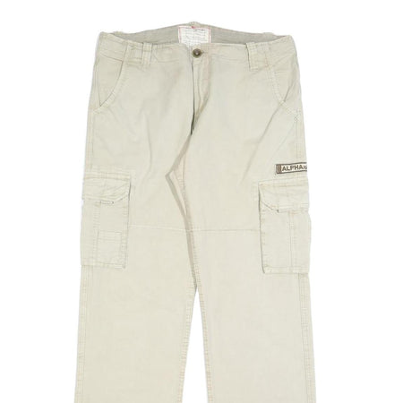 ALPHA INDUSTRIES Mens Regular Beige Cotton Blend Cargo Trousers W34 L34 Pocket
