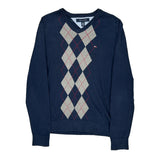 Tommy Hilfiger Argyle Jumper - XS Grey Cotton