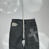 Sacred Ground Raw Blue Graphic Jeans - 34W 30L Grey Cotton