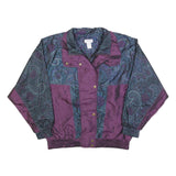 LAVON Womens Purple Blue Paisley Jacket L Polyester Blend Zip Casual Patterned