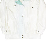 NEYELLE Womens White & Aqua Zip Jacket L Polyester Blend Lightweight Casual