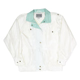 NEYELLE Womens White & Aqua Zip Jacket L Polyester Blend Lightweight Casual