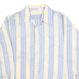 Mens White & Blue Striped Relaxed Fit Polyester Blend Shirt S Casual Smart