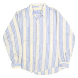Mens White & Blue Striped Relaxed Fit Polyester Blend Shirt S Casual Smart