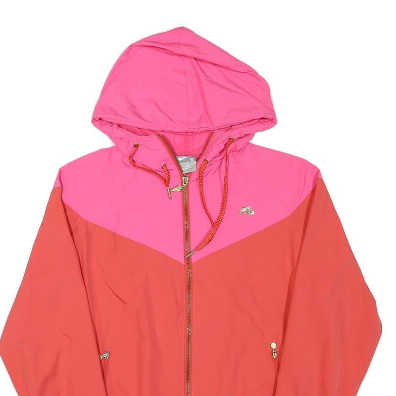 NIKE Womens Pink & Red Sportswear Zip Jacket S Polyester Blend Hooded Casual