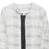 Womens White & Grey Check Cotton Blend Jacket S Woven Zip Closure Stylish