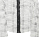 Womens White & Grey Check Cotton Blend Jacket S Woven Zip Closure Stylish
