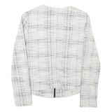 Womens White & Grey Check Cotton Blend Jacket S Woven Zip Closure Stylish