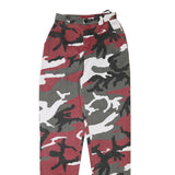 Womens Relaxed Fit Red Black & Grey Camouflage Cotton Blend Trousers W24 L32 Zip