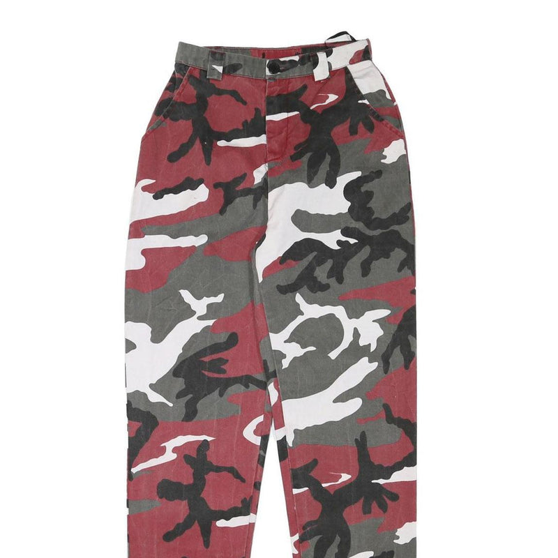 Womens Relaxed Fit Red Black & Grey Camouflage Cotton Blend Trousers W24 L32 Zip