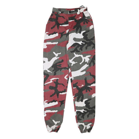 Womens Relaxed Fit Red Black & Grey Camouflage Cotton Blend Trousers W24 L32 Zip