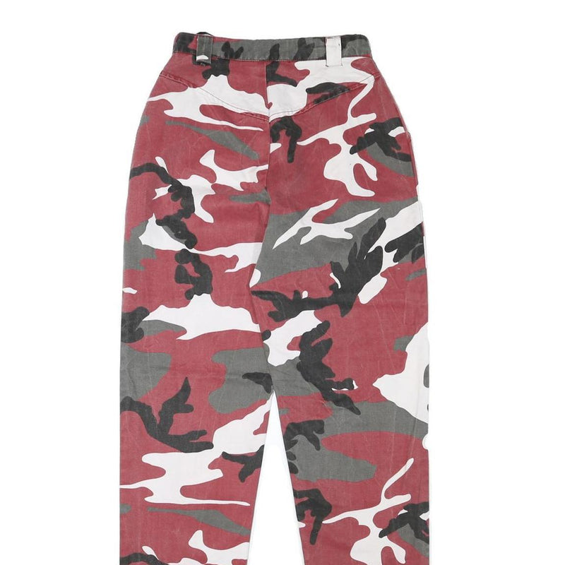 Womens Relaxed Fit Red Black & Grey Camouflage Cotton Blend Trousers W24 L32 Zip