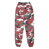 Womens Relaxed Fit Red Black & Grey Camouflage Cotton Blend Trousers W24 L32 Zip