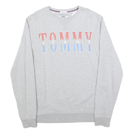 TOMMY JEANS Mens Grey Cotton Blend Crew Neck M Sweatshirt Logo Print Casual