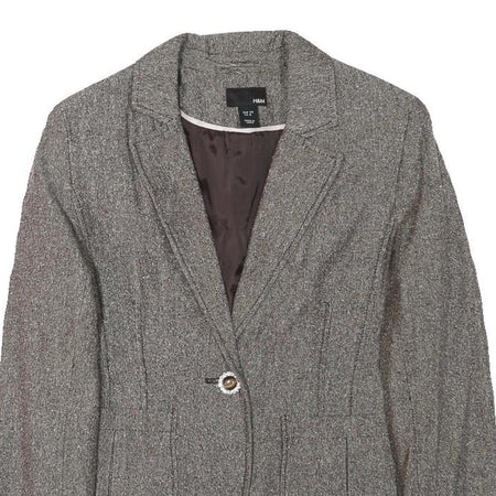 H&M Womens Grey Brown Cotton Blend Button Jacket S Woven Tailored Chic