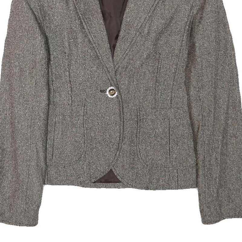 H&M Womens Grey Brown Cotton Blend Button Jacket S Woven Tailored Chic
