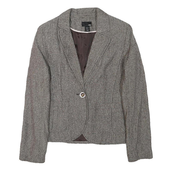 H&M Womens Grey Brown Cotton Blend Button Jacket S Woven Tailored Chic