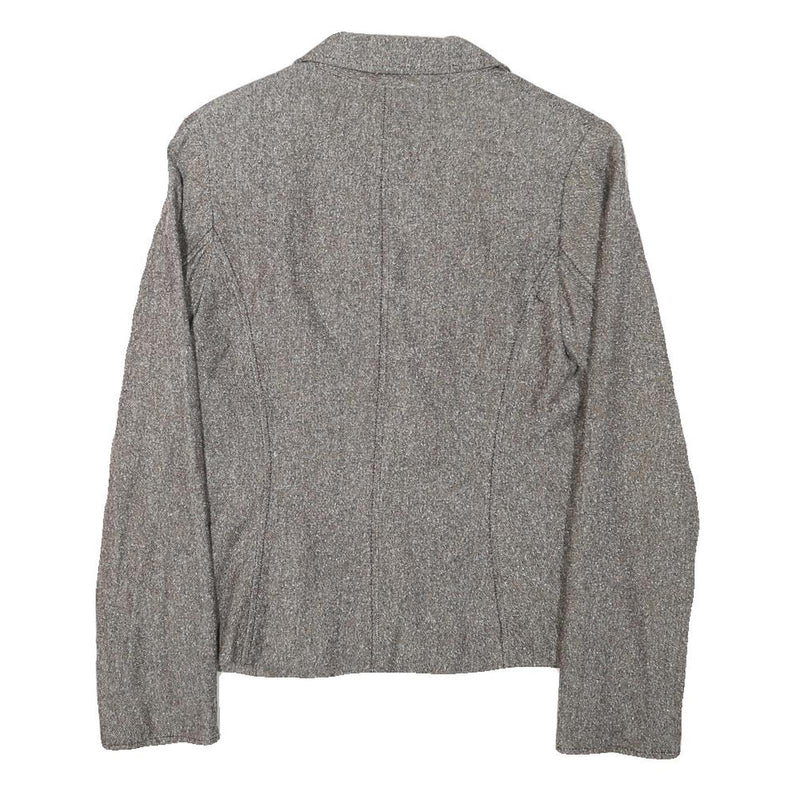 H&M Womens Grey Brown Cotton Blend Button Jacket S Woven Tailored Chic