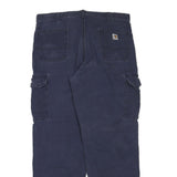 CARHARTT Mens Navy Blue Regular Fit Straight Trousers W40 L34 Cotton Blend Zip