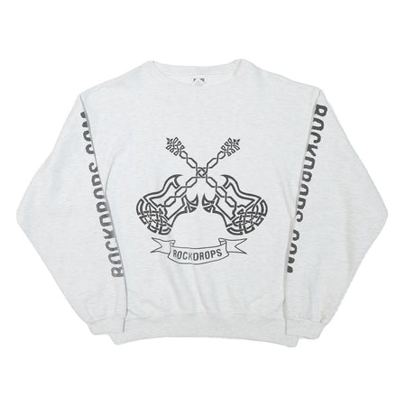 COTTON DELUXE Mens White Rockdrops Crew Neck L Sweatshirt Graphic Print