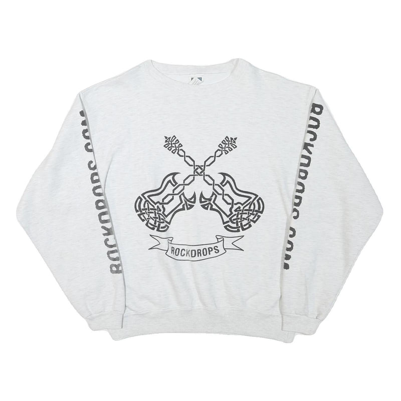 COTTON DELUXE Mens White Rockdrops Crew Neck L Sweatshirt Graphic Print
