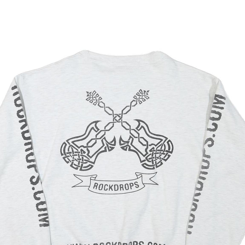 COTTON DELUXE Mens White Rockdrops Crew Neck L Sweatshirt Graphic Print