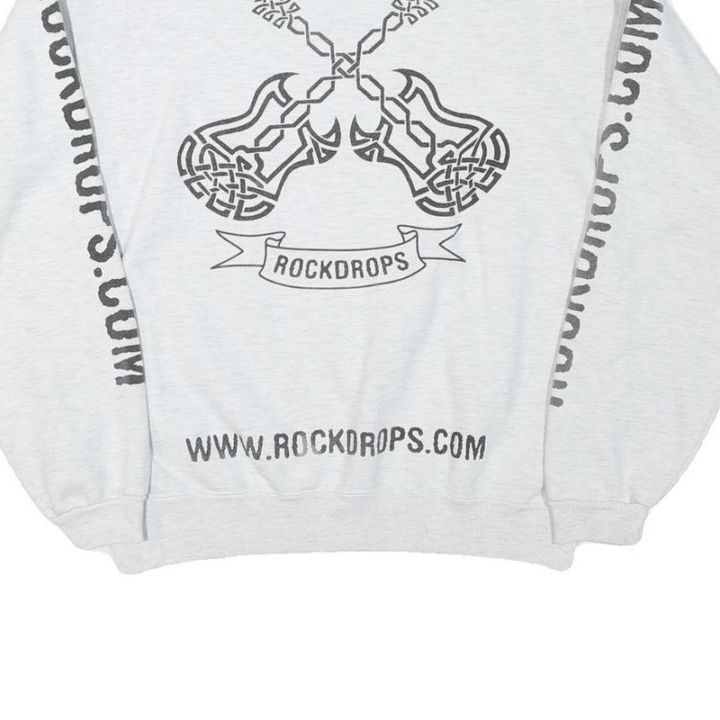 COTTON DELUXE Mens White Rockdrops Crew Neck L Sweatshirt Graphic Print