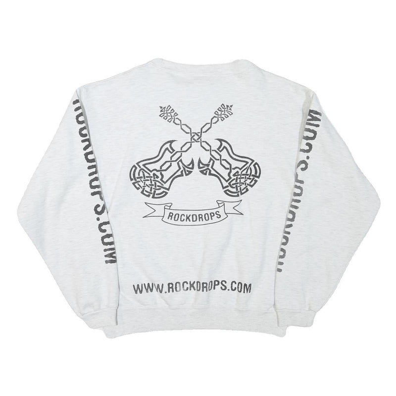 COTTON DELUXE Mens White Rockdrops Crew Neck L Sweatshirt Graphic Print