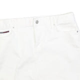 TOMMY HILFIGER Womens White Cotton Blend Mini Skirt Fringed Hem M Casual Denim