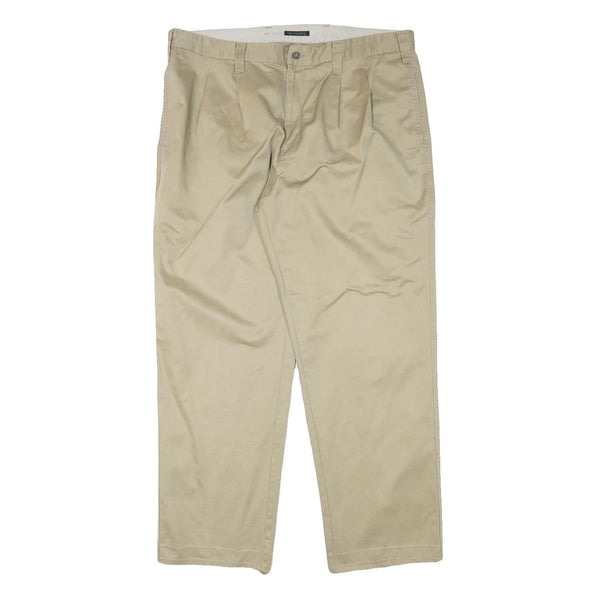 DOCKERS Mens Relaxed Beige Cotton Blend Trousers W38 L30 Zip Closure