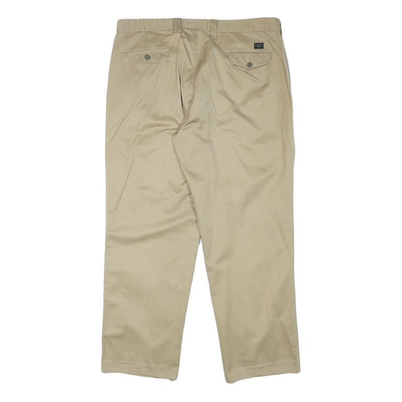 DOCKERS Mens Relaxed Beige Cotton Blend Trousers W38 L30 Zip Closure