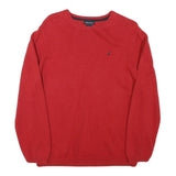 NAUTICA Mens Red Pullover Plain Crew Neck Basic Knit Jumper Size S Cotton Blend