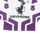 Mens White & Purple Gryphons Graphic T-Shirt S Long Sleeve V-Neck Sports