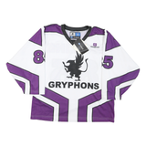 Mens White & Purple Gryphons Graphic T-Shirt S Long Sleeve V-Neck Sports
