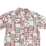PARADISE BAY Mens Red & Beige Floral Pattern Shirt L Cotton Blend Hawaiian Style