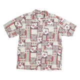 PARADISE BAY Mens Red & Beige Floral Pattern Shirt L Cotton Blend Hawaiian Style