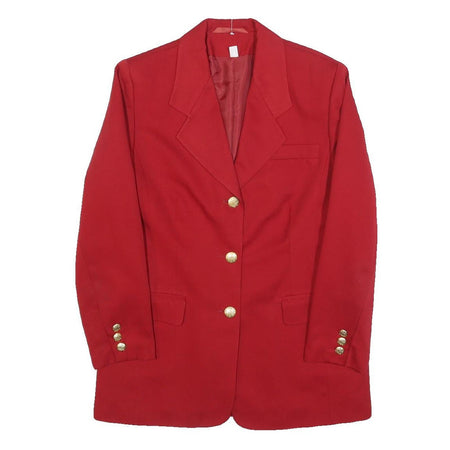 Womens Red Classic Jacket UK 10 Polyester Blend Button Plain Elegant Buttoned