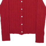 EMILY DANIELS Womens Red Patterned Cardigan Round Neck Basic Knit S Elegant