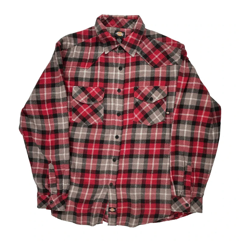 Dickies Checked Flannel Shirt - Large Red Cotton Blend
