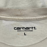 Work In Progress Carhartt Spellout Long Sleeve T-Shirt - Large Cream Cotton