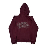 Harley Davidson Spellout Hoodie - Large Burgundy Cotton